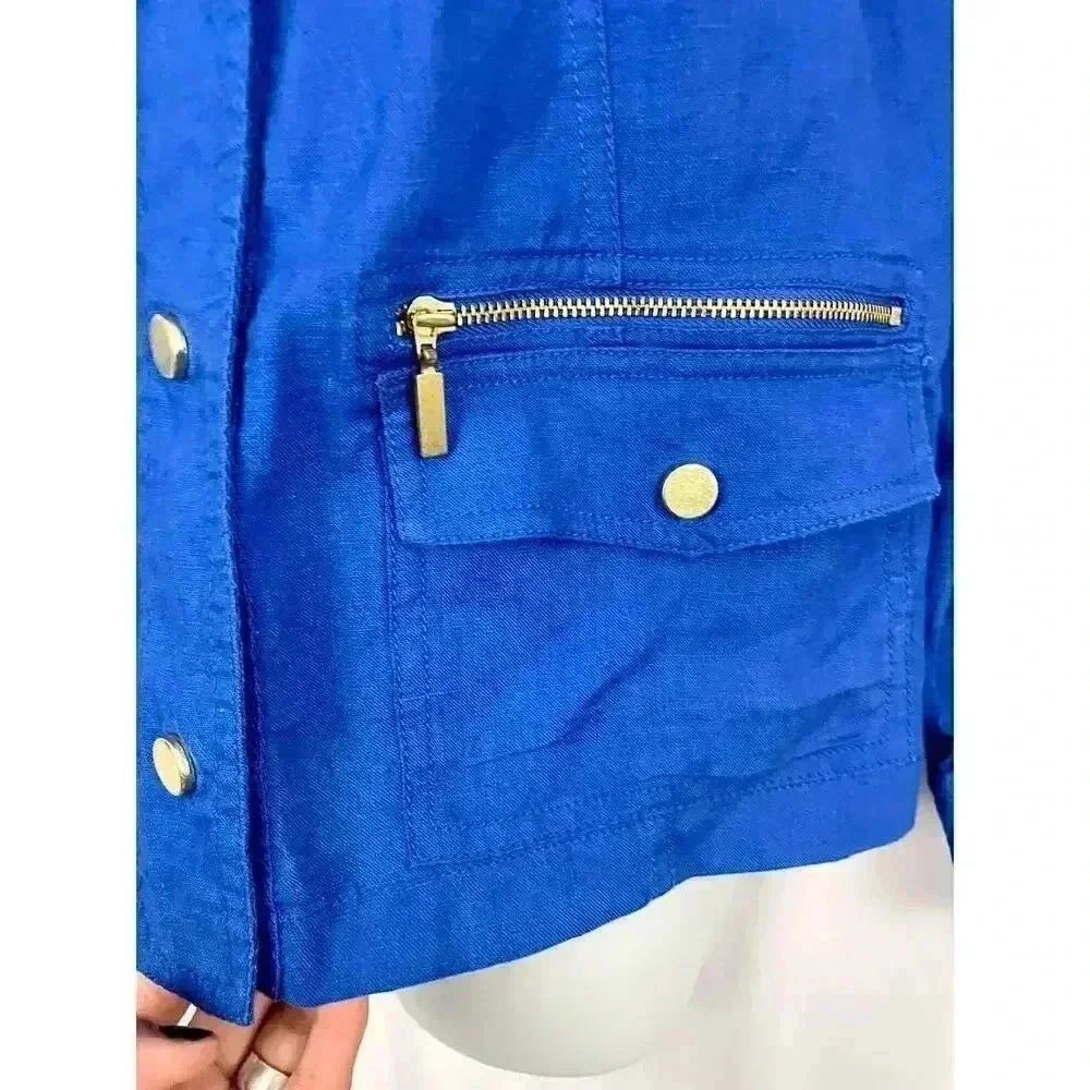 Chico’s‎ Cobalt Blue Jacket Shacket Sz 1 100% Linen Women's High Neck - Picture 14 of 16